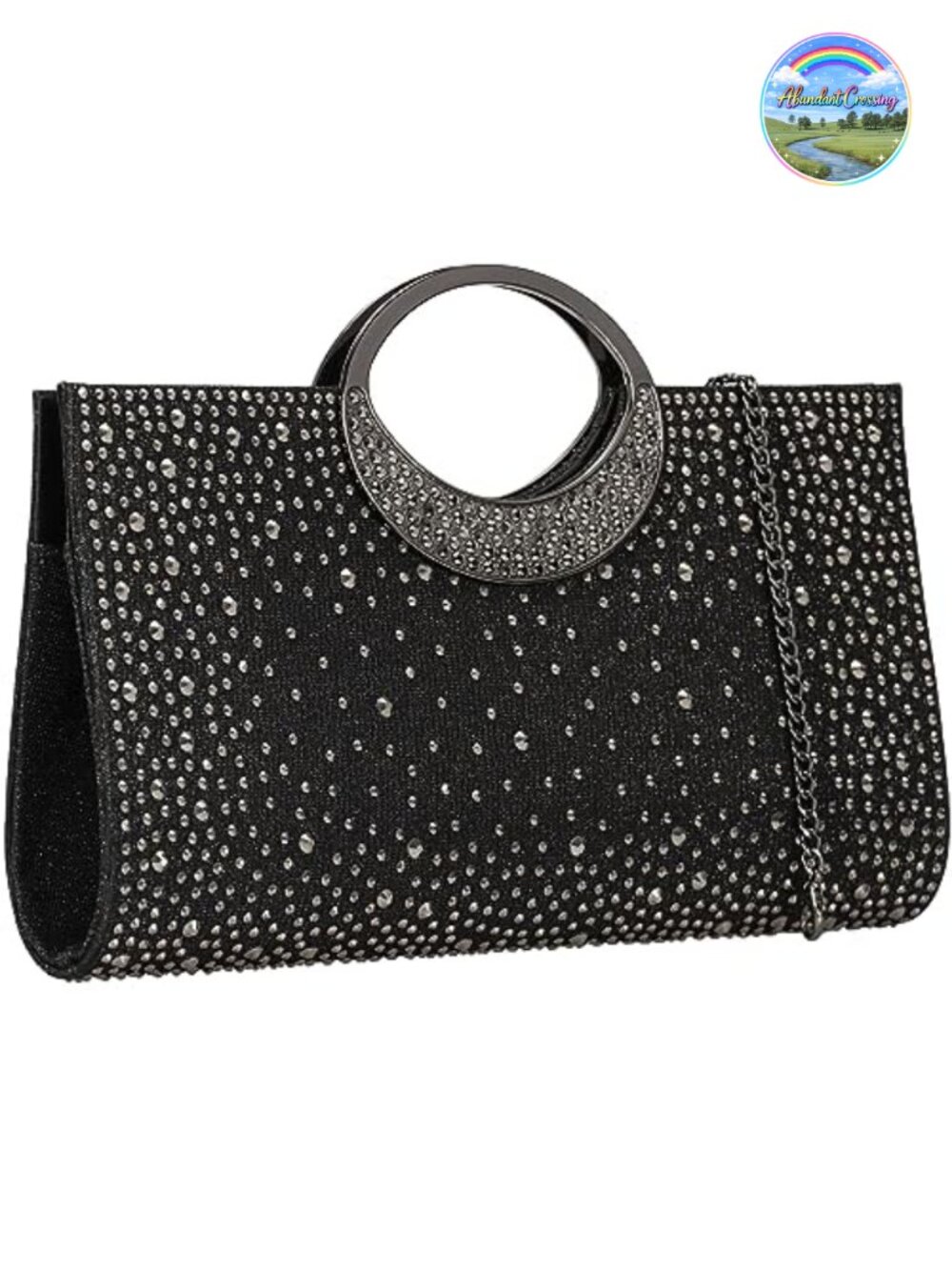 Rhinestone Clutch with Crystal Handle and 120cm Chain